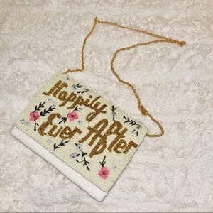 White pink gold blue floral envelope bride bridal Happily Ever After Purse NWT